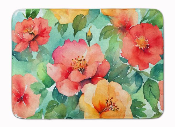 Georgia Cherokee Rose In Watercolor Memory Foam Kitchen Mat Machine Washable Anti-Fatigue Mat Cushion Comfort Bath Mat Or Kitchen Rug_maomaolike.com