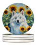 American Eskimo In Sunflowers Large Sandstone Coasters Pack Of 4 Absorbent Round Coasters Decor Gifts For Men Or Women, 4 In, Multicolor_maomaolike.com