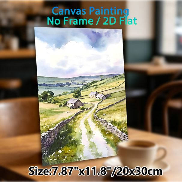 Rural Countryside Painting Poster, Soft-toned Watercolor Pastoral Landscape Poster, Serene Natural Scenery Ideal For Home Living Room, Bedroom_maomaolike.com