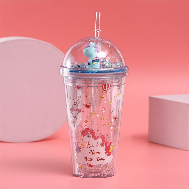 creative cartoon double layer plastic straw cup student summer couple casual plastic ice cup gift wholesale_maomaolike.com