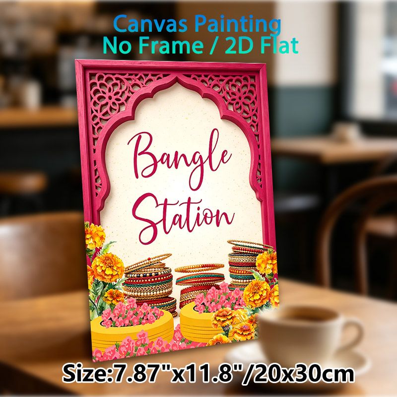 Bangle Station Themed Painting Poster, Vibrant Ethnic Style Poster, Ornate Carved Frame With Colorful Bangles & Marigolds, Cultural Decorative Piece_maomaolike.com