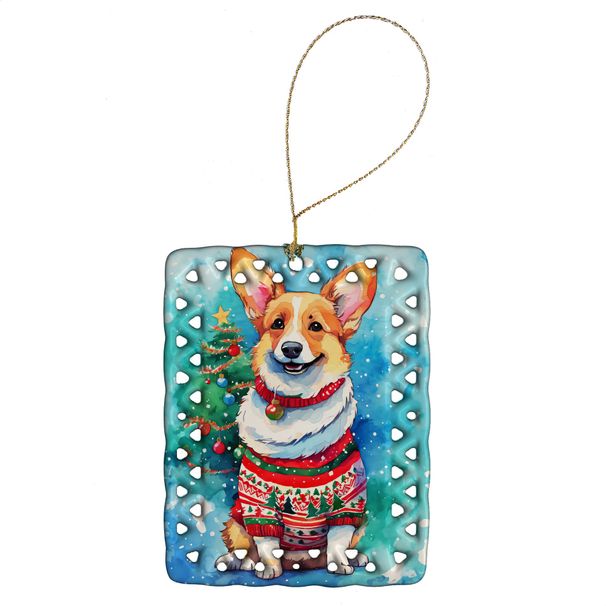 Corgi Christmas Porcelain Ornament Christmas Tree Hanging Decorations For Home Christmas Holiday, Rectangle, Gift, Multicolor_maomaolike.com