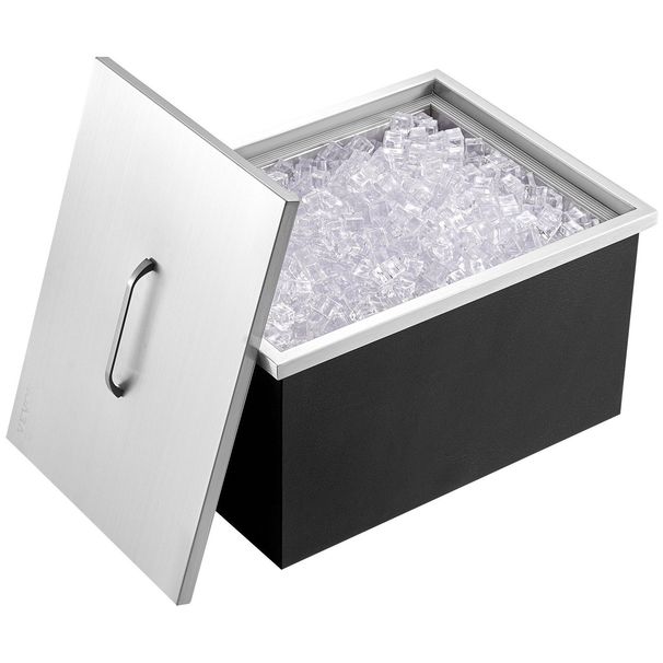 VEVOR Drop In Ice Chest, 20"L X 14"W X 12"H Stainless Steel Ice Cooler, Commercial Ice Bin With Cover, 40 Qt Outdoor Kitchen Ice Bar, Drain-pipe And Drain Plug Included, For Cold Wine Beer_maomaolike.com