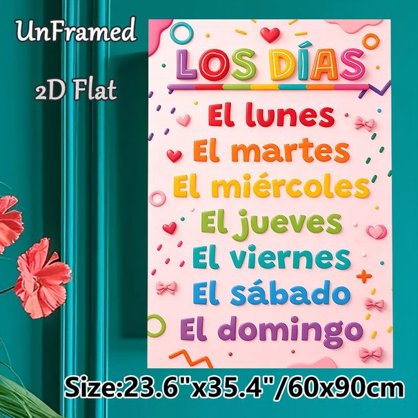 Spanish Days Of The Week Painting Poster, Vibrant Colorful Playful Typography Poster, Educational Design To Master Spanish Weekly Days, Ideal For_maomaolike.com