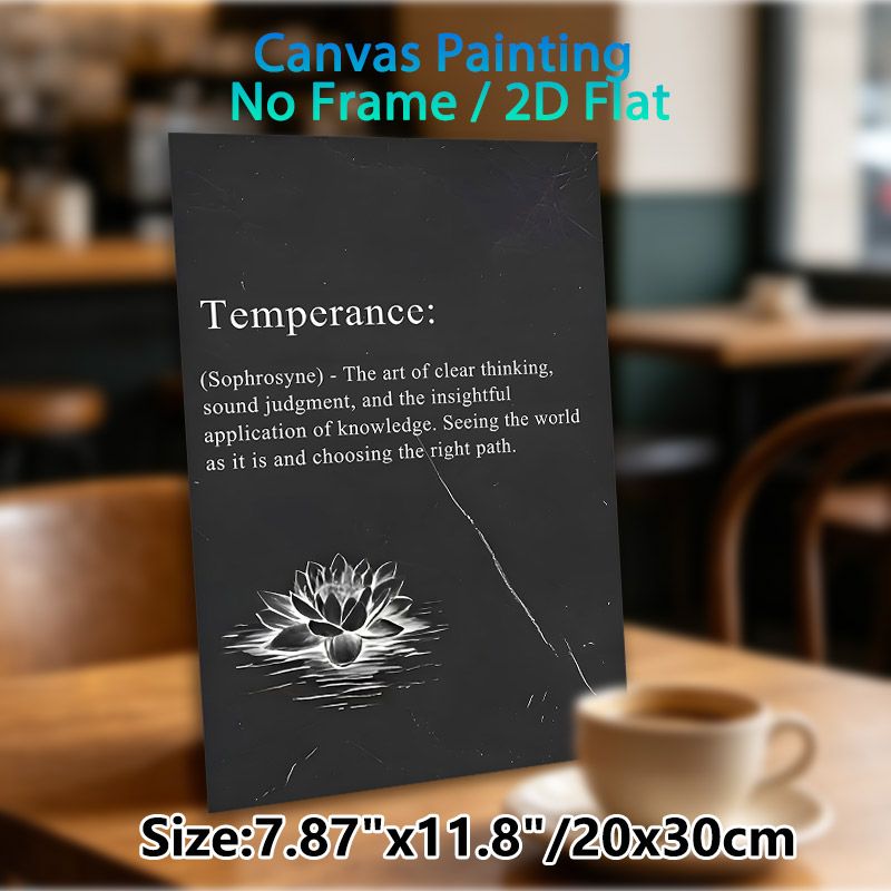 Temperance Themed Painting Poster, Monochrome Minimalist Lotus & Inspirational Text Poster, Thought-provoking Wisdom Decor Ideal For Home Office_maomaolike.com