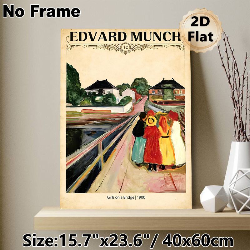 Girls On A Bridge Painting Poster, Vintage-toned Expressionist Art Poster, Classic Edvard Munch Reproduction, Ideal For Home Walls, Living Room And_maomaolike.com
