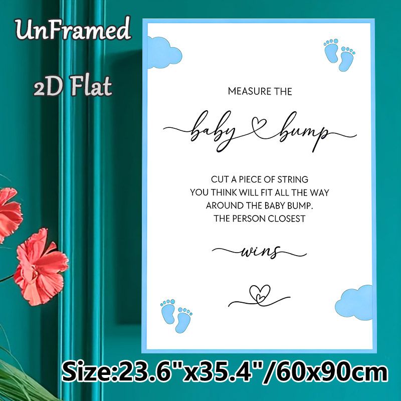 Baby Shower Measure The Bump Painting Poster, Delicate Blue Footprint & Cloud Design Poster, Fun Interactive Game Decor For Baby Shower Parties_maomaolike.com