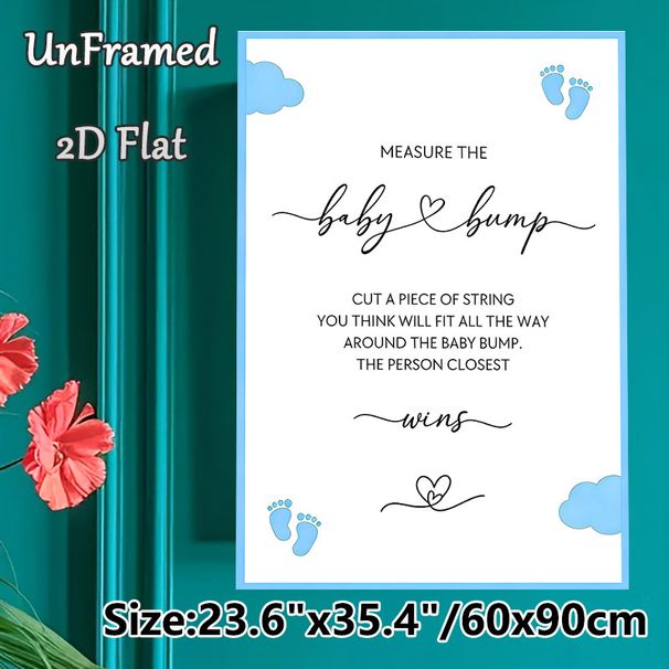 Baby Shower Measure The Bump Painting Poster, Delicate Blue Footprint & Cloud Design Poster, Fun Interactive Game Decor For Baby Shower Parties_maomaolike.com