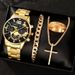 Luxury Men Quartz Wrist Watch With Roman Scale, Cross Necklace Fashion Bracelet Ring Set, Ideal Father's Day Valentine Gift For Dad Boyfriend Family_maomaolike.com