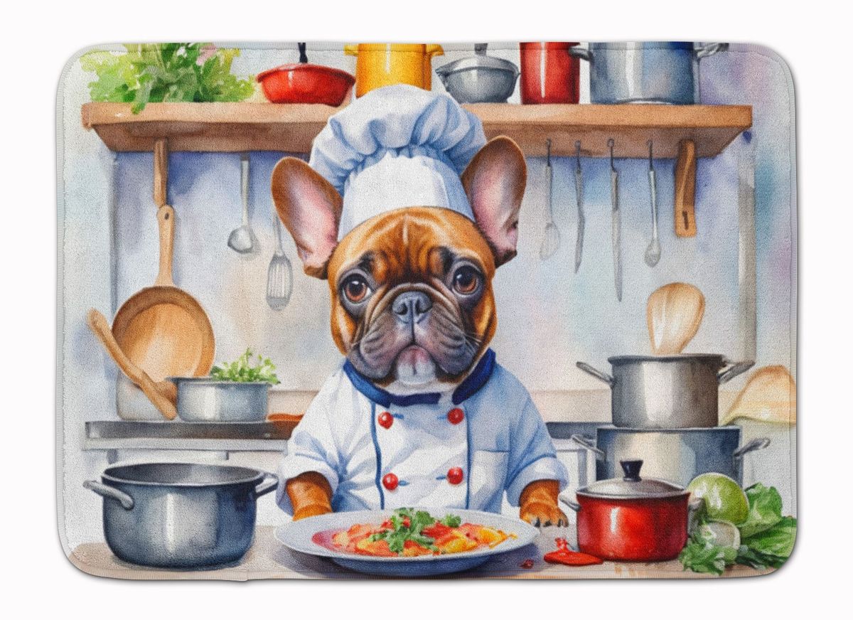 French Bulldog The Chef Memory Foam Kitchen Mat Machine Washable Anti-Fatigue Mat Cushion Comfort Bath Mat Or Kitchen Rug_maomaolike.com