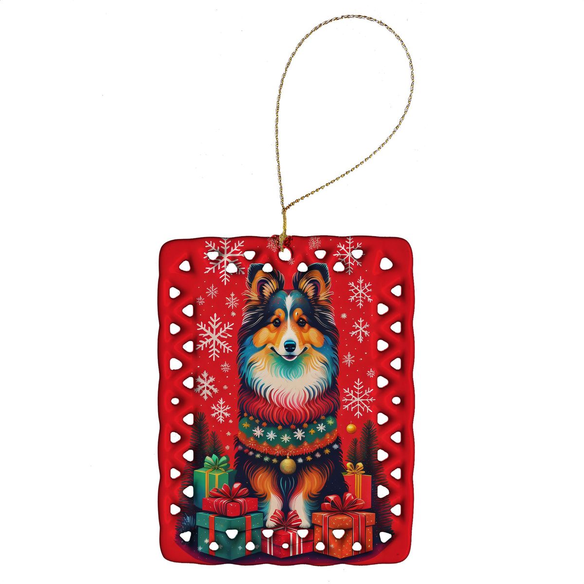 Sheltie Holiday Christmas Porcelain Ornament Christmas Tree Hanging Decorations For Home Christmas Holiday, Rectangle, Gift, Multicolor_maomaolike.com