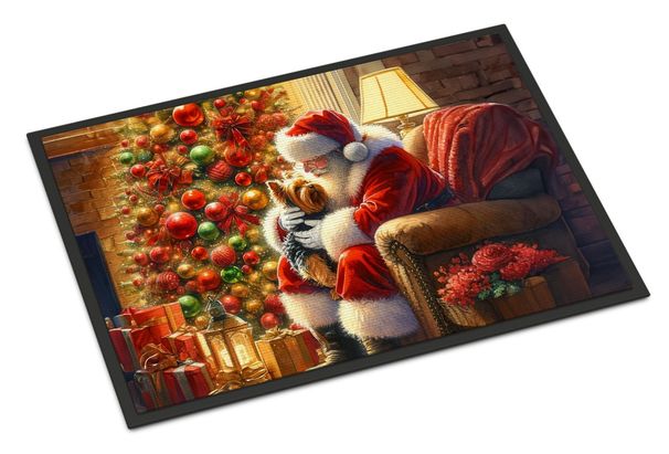 Yorkshire Terrier Yorkie And Santa Claus Doormat Front Door Mat Indoor Outdoor Rugs For Entryway, Non Slip Washable Low Pile, 24H X 36W_maomaolike.com