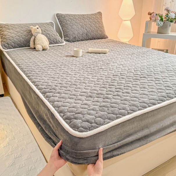 Cartoon Milk Velvet Quilted Sheet Single Piece 1.2m 1.5/1.8 Thickened Coral Fleece Cover Non-Slip Bed Set_maomaolike.com