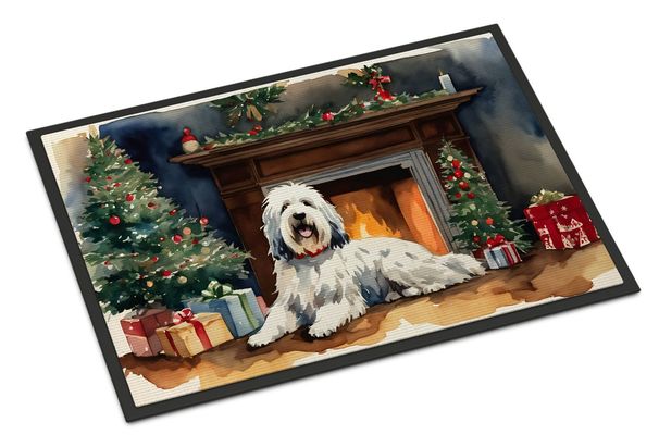 Old English Sheepdog Cozy Christmas Doormat Front Door Mat Indoor Outdoor Rugs For Entryway, Non Slip Washable Low Pile, 24H X 36W_maomaolike.com