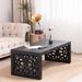 47.2 Solid Black Carved Wood Coffee Table - Handcrafted Look With Ornate Side Panels_maomaolike.com