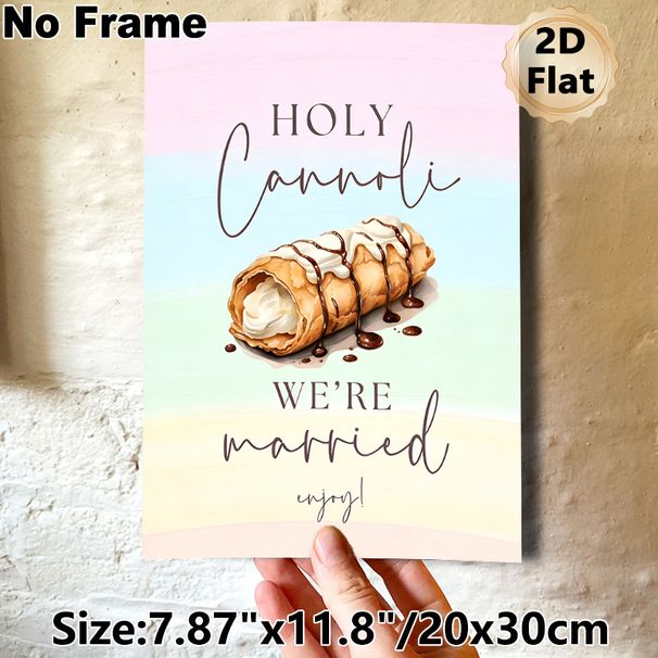Cannoli Wedding Themed Painting Poster, Pastel Watercolor Style Cannoli & Wedding Quote Poster, Warm Festive Decor Idea For Wedding Reception, Dining_maomaolike.com