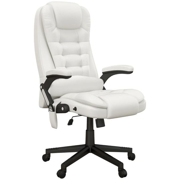 Massage Office Chair, Heated Reclining Computer Chair With 6 Vibration Points, Armrest And Remote, White_maomaolike.com