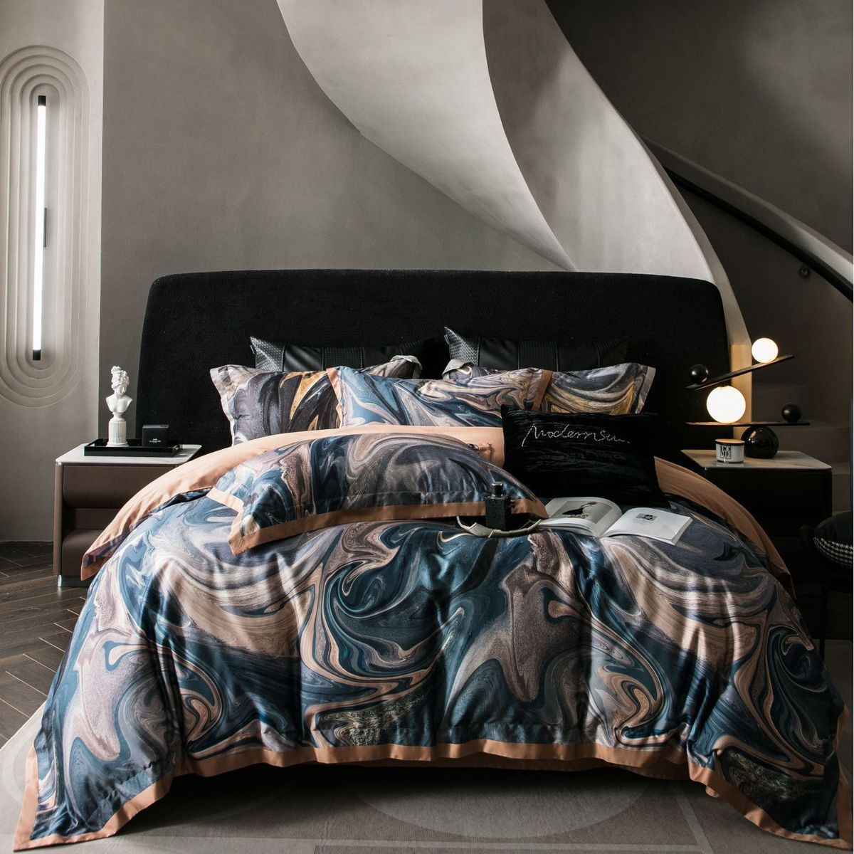 Spring And Summer High-End Tencel Cotton Cool Four-Piece Set Retro Style Simple Digital Print Duvet Cover Bed Sheet Bedding_maomaolike.com