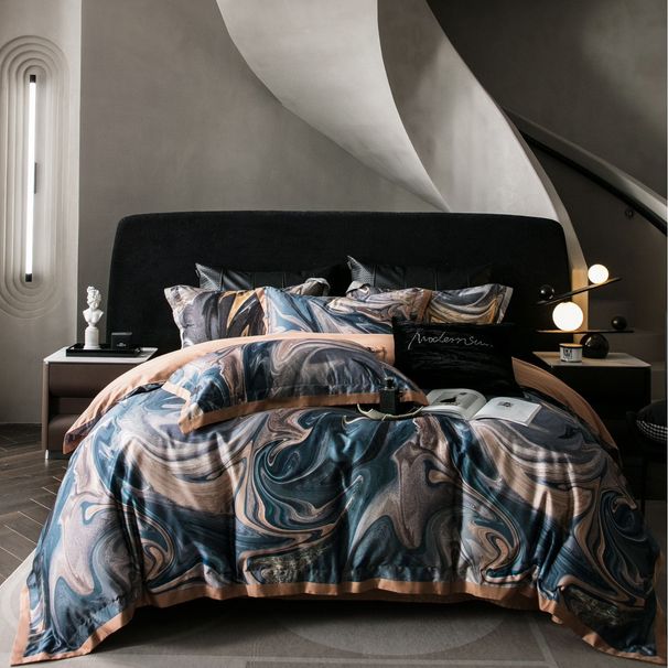 Spring And Summer High-End Tencel Cotton Cool Four-Piece Set Retro Style Simple Digital Print Duvet Cover Bed Sheet Bedding_maomaolike.com