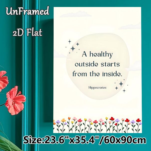 Wellness Quote Painting Poster, Soft-toned Pastel Floral & Clouds Graphic Poster, Inspirational Health-themed Decor For Home, Office And Wellness_maomaolike.com