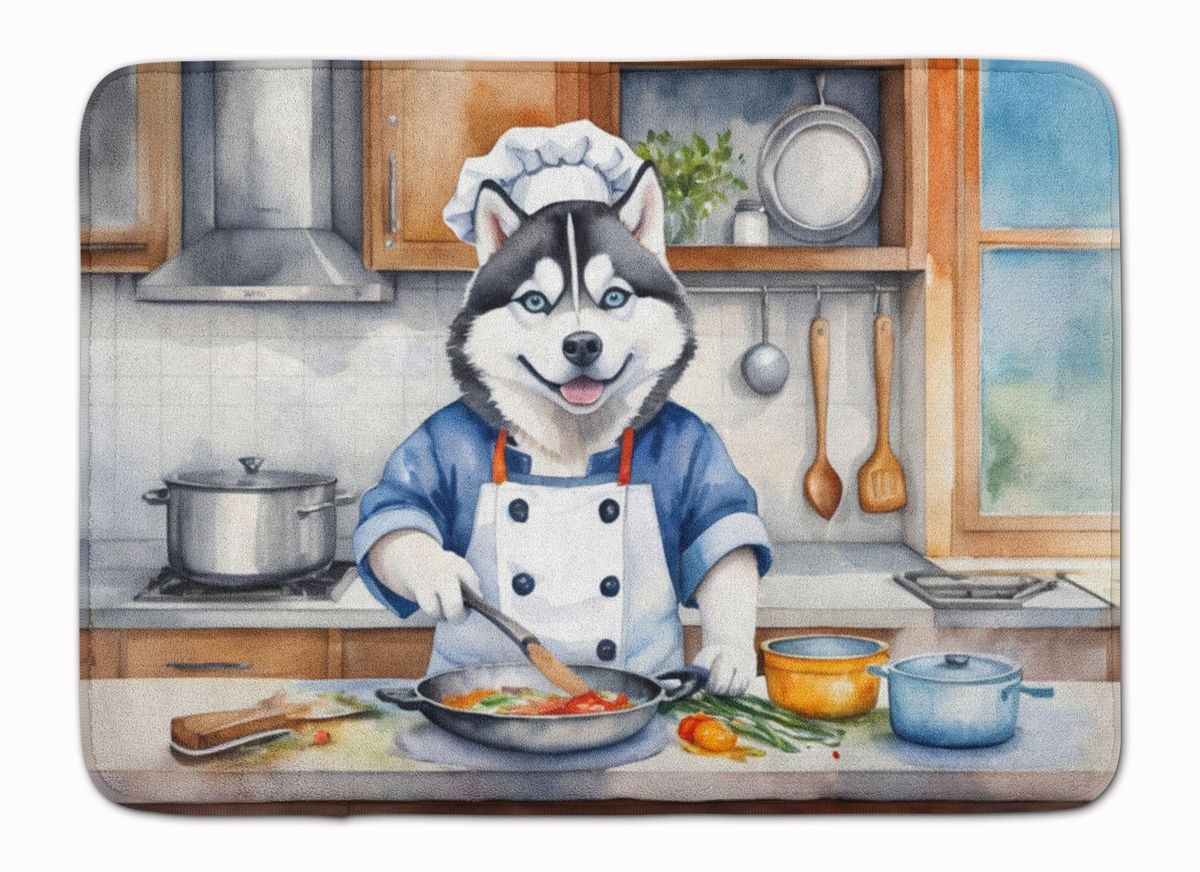 Siberian Husky The Chef Memory Foam Kitchen Mat Machine Washable Anti-Fatigue Mat Cushion Comfort Bath Mat Or Kitchen Rug_maomaolike.com