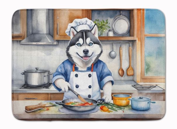 Siberian Husky The Chef Memory Foam Kitchen Mat Machine Washable Anti-Fatigue Mat Cushion Comfort Bath Mat Or Kitchen Rug_maomaolike.com