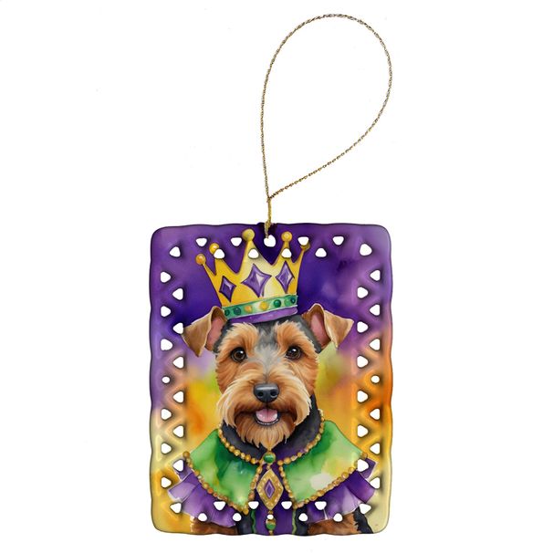 Welsh Terrier King Of Mardi Gras Porcelain Ornament Christmas Tree Hanging Decorations For Home Christmas Holiday, Rectangle, Gift, Multicolor_maomaolike.com