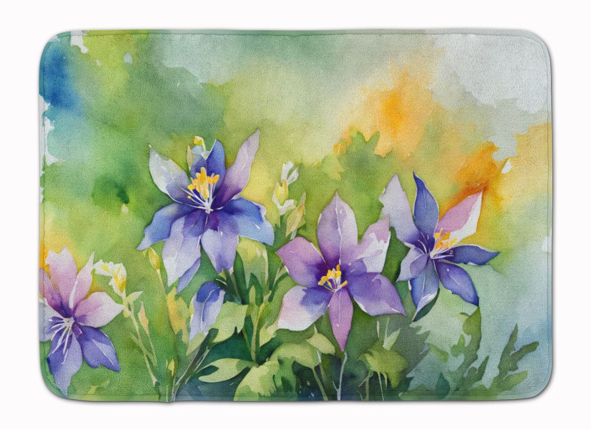 Colorado Rocky Mountain Columbine In Watercolor Memory Foam Kitchen Mat Machine Washable Anti-Fatigue Mat Cushion Comfort Bath Mat Or Kitchen Rug_maomaolike.com
