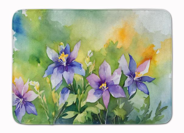 Colorado Rocky Mountain Columbine In Watercolor Memory Foam Kitchen Mat Machine Washable Anti-Fatigue Mat Cushion Comfort Bath Mat Or Kitchen Rug_maomaolike.com
