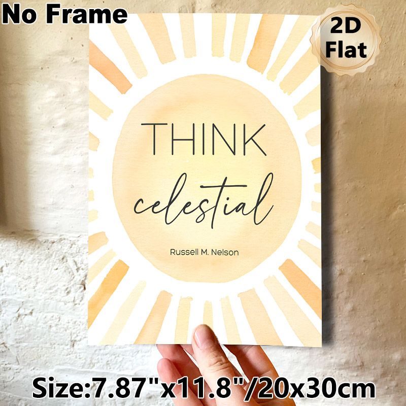Sun & Inspirational Quote Painting Poster, Soft Watercolor Sunburst Design Poster, Uplifting "Think Celestial" Print Ideal For Living Room, Office_maomaolike.com