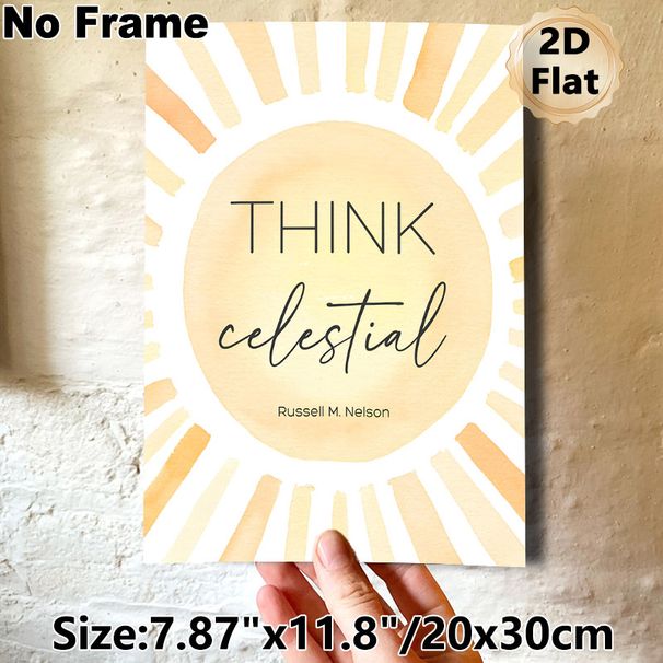 Sun & Inspirational Quote Painting Poster, Soft Watercolor Sunburst Design Poster, Uplifting "Think Celestial" Print Ideal For Living Room, Office_maomaolike.com