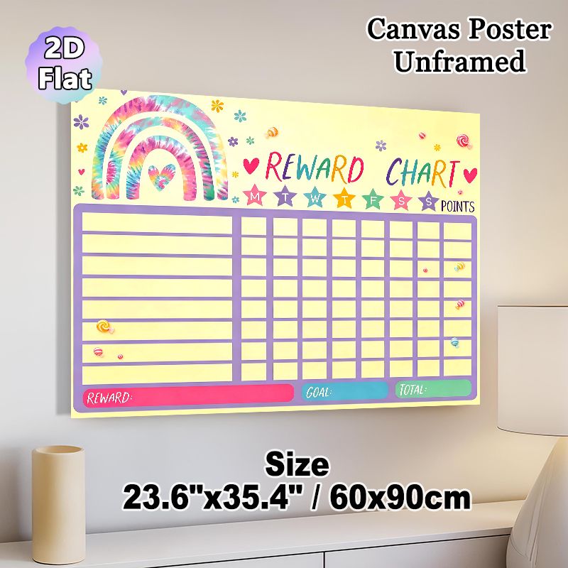 Tie-dye Rainbow Reward Chart Painting Poster, Vibrant Playful Graphic Poster, Practical Tool To Track Progress And Goals, Suitable For Home And Study_maomaolike.com