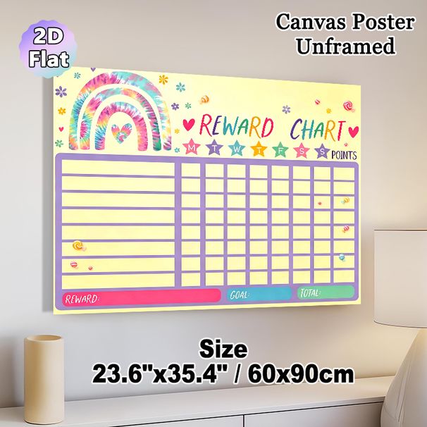 Tie-dye Rainbow Reward Chart Painting Poster, Vibrant Playful Graphic Poster, Practical Tool To Track Progress And Goals, Suitable For Home And Study_maomaolike.com