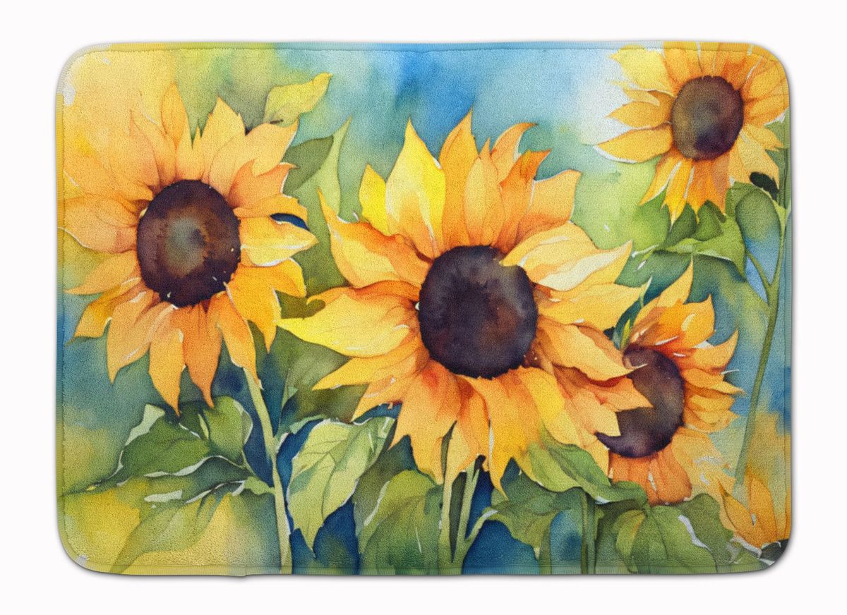 Sunflowers In Watercolor Memory Foam Kitchen Mat Machine Washable Anti-Fatigue Mat Cushion Comfort Bath Mat Or Kitchen Rug_maomaolike.com