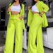 women's clothing, elegant and solid color split sleeve lapel suit with pockets and straight pants suit_maomaolike.com