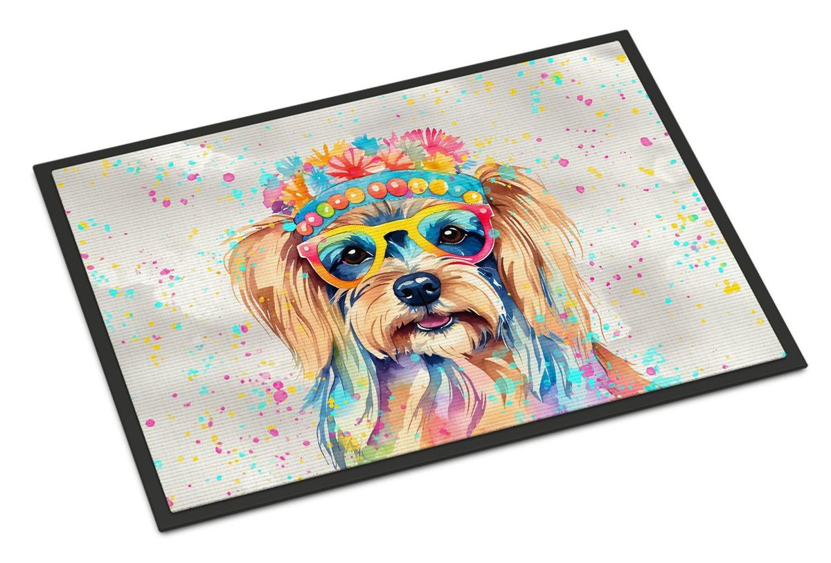 Yorkshire Terrier Hippie Dawg Doormat Front Door Mat Indoor Outdoor Rugs For Entryway, Non Slip Washable Low Pile, 24H X 36W_maomaolike.com