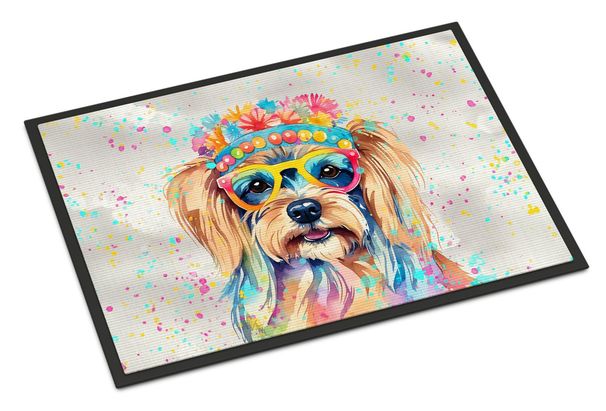 Yorkshire Terrier Hippie Dawg Doormat Front Door Mat Indoor Outdoor Rugs For Entryway, Non Slip Washable Low Pile, 24H X 36W_maomaolike.com