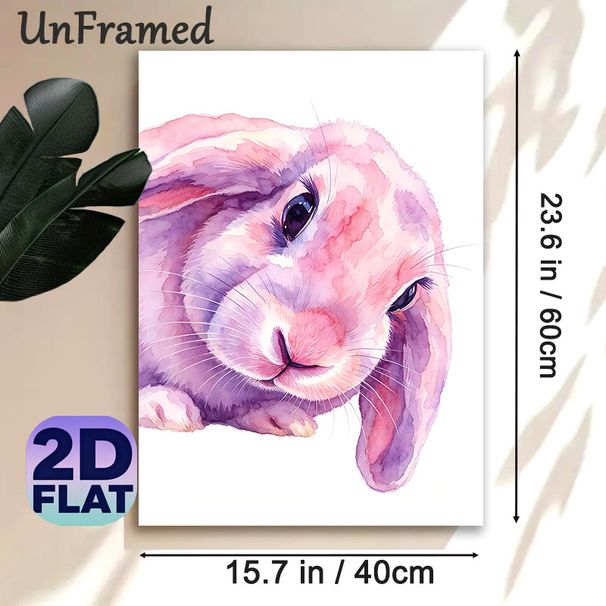 Pastel Rabbit Painting Poster, Soft Watercolor Pink & Purple Bunny Portrait Poster, Gentle Calming Decor Ideal For Bedroom, Living Room And Cozy_maomaolike.com