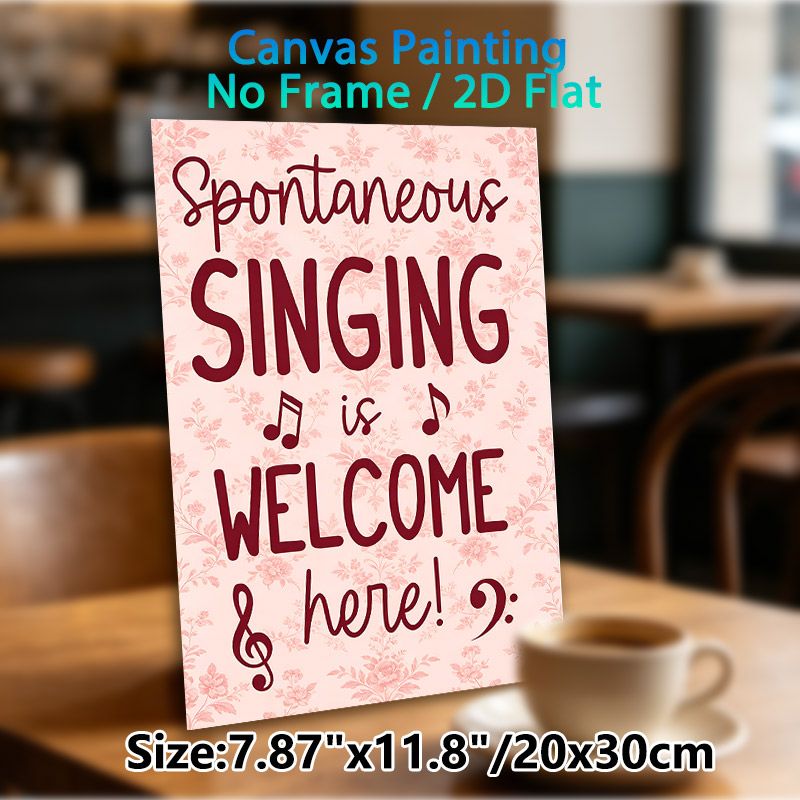 Spontaneous Singing Slogan Painting Poster, Blush Pink Floral Pattern Poster, Warm Cheerful Musical-themed Decor, Ideal For Living Room, Music Room_maomaolike.com
