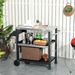 3-Shelf Outdoor Grill Cart Table With Side Handle, Stainless Steel Pizza Oven Stand On Wheels, Black_maomaolike.com