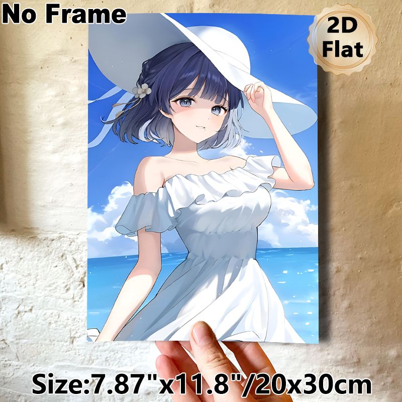 Seaside Anime Girl Painting Poster, Soft-toned Anime Style Poster, Tranquil Ocean-view Artwork, Suitable For Bedroom And Living Room Wall Decor_maomaolike.com