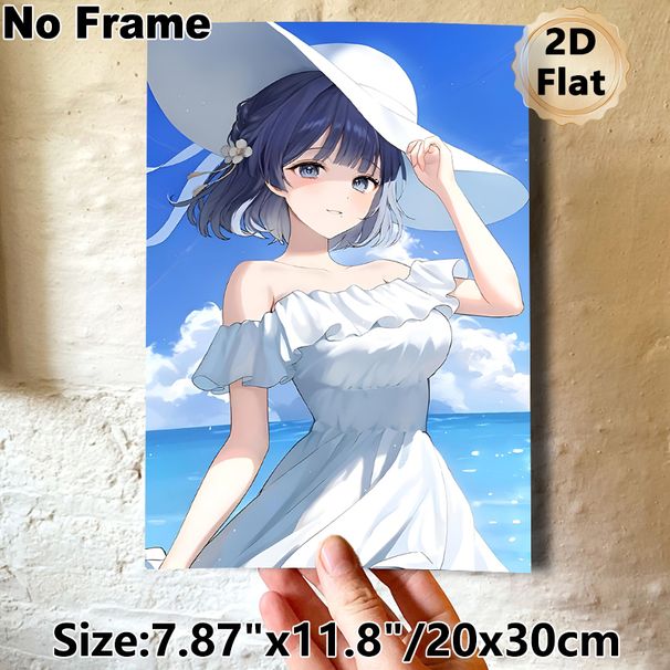 Seaside Anime Girl Painting Poster, Soft-toned Anime Style Poster, Tranquil Ocean-view Artwork, Suitable For Bedroom And Living Room Wall Decor_maomaolike.com