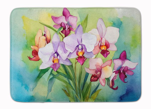 Orchids In Watercolor Memory Foam Kitchen Mat Machine Washable Anti-Fatigue Mat Cushion Comfort Bath Mat Or Kitchen Rug_maomaolike.com