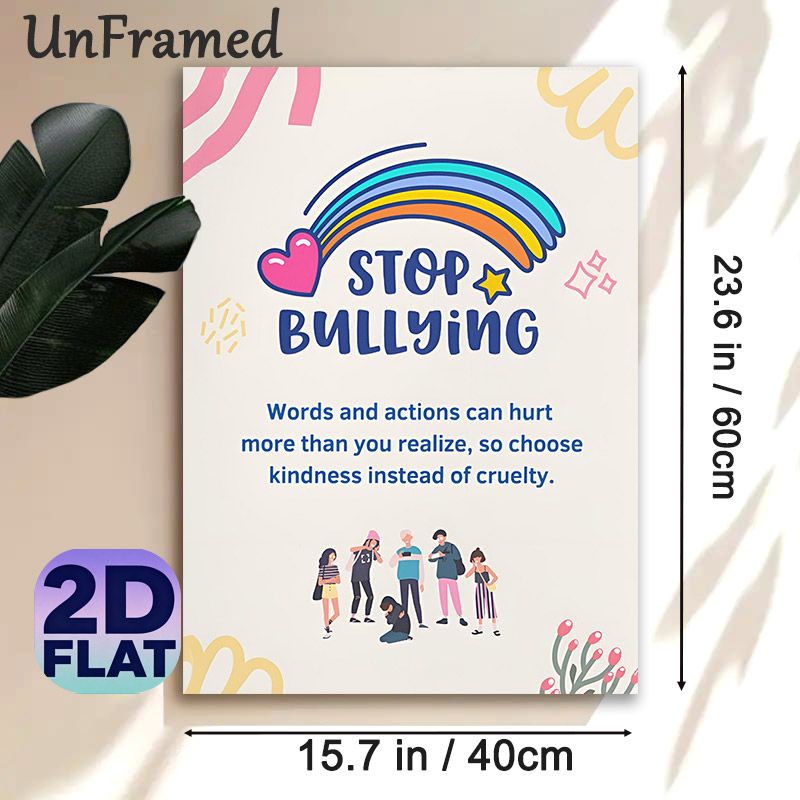 Stop Bullying Themed Painting Poster, Vibrant Cartoon-style Anti-Bullying Poster, Spreads Kindness-focused Message, Ideal For Office, Community Common_maomaolike.com