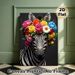 Floral Zebra Painting Poster, Vibrant Realistic Zebra With Colorful Flower Crown Poster, Eye-catching Decorative Artwork Ideal For Living Room_maomaolike.com