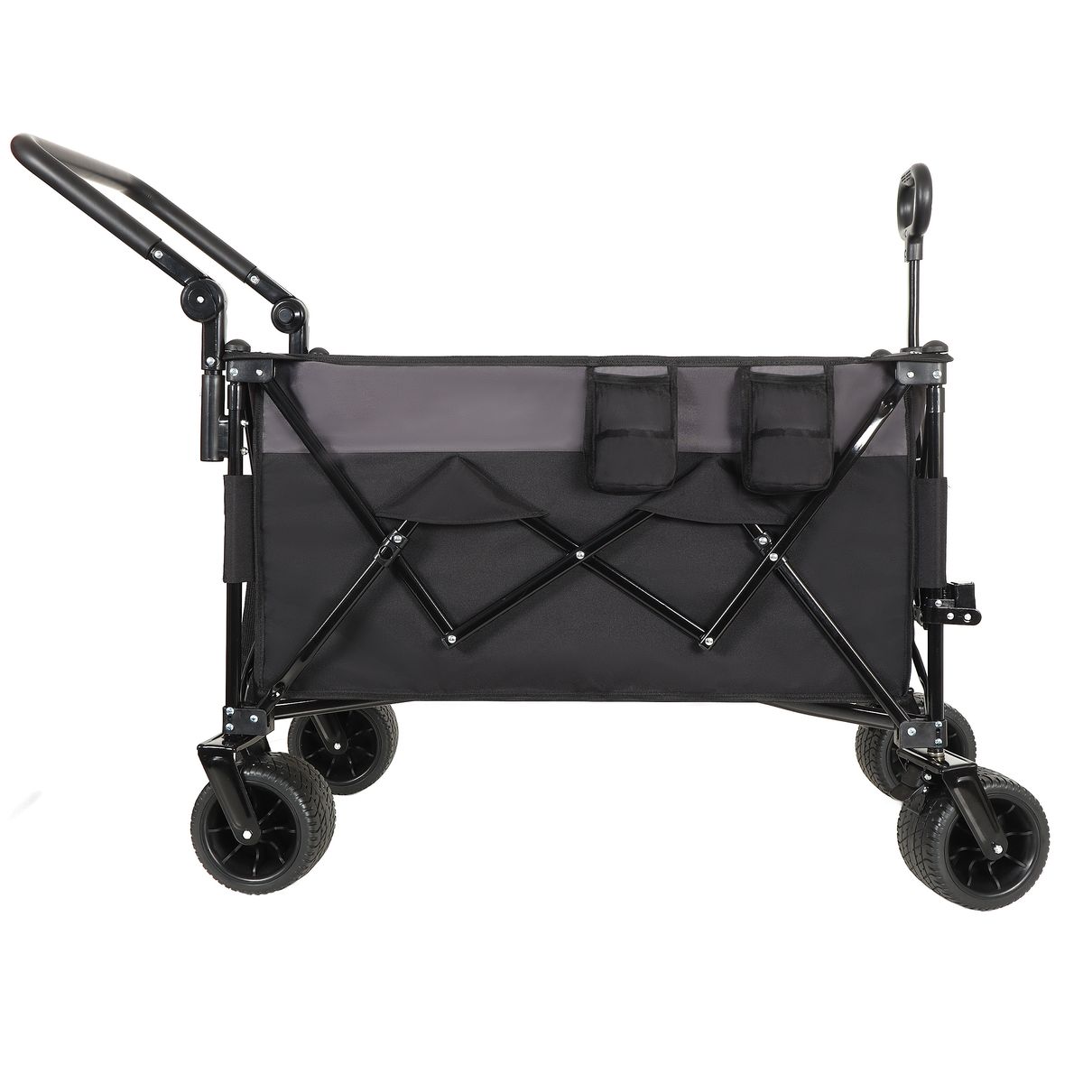 Multi-Functional Push-Pull Folding Wagon Cart With Rotating Handle & 360° All-Terrain Wheels – Heavy-Duty, Adjustable Design, Large Capacity For Transport, Groceries, And Outdoor Use, Black- Gray_maomaolike.com