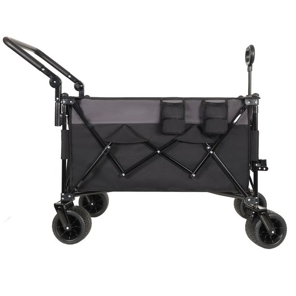 Multi-Functional Push-Pull Folding Wagon Cart With Rotating Handle & 360° All-Terrain Wheels – Heavy-Duty, Adjustable Design, Large Capacity For Transport, Groceries, And Outdoor Use, Black- Gray_maomaolike.com
