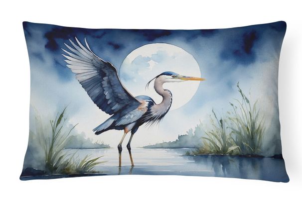 Birds, Birds, Birds Throw Pillow Throw Pillow For Indoor Couch Bed Outdoor Patio Washable, Blue Heron Moonlight 7496,12Hx16W_maomaolike.com