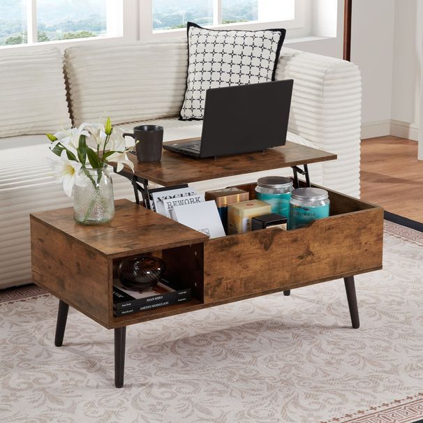 39" Wood Lift Top Coffee Table With Hidden Compartment And Storage Shelf For Living Room, Reception Room, Brown_maomaolike.com