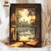 Zen Temple Waterscape Painting Poster, Warm-toned Tranquil Sunset View Poster, Serene Immersive Design Ideal For Living Room, Meditation Space_maomaolike.com